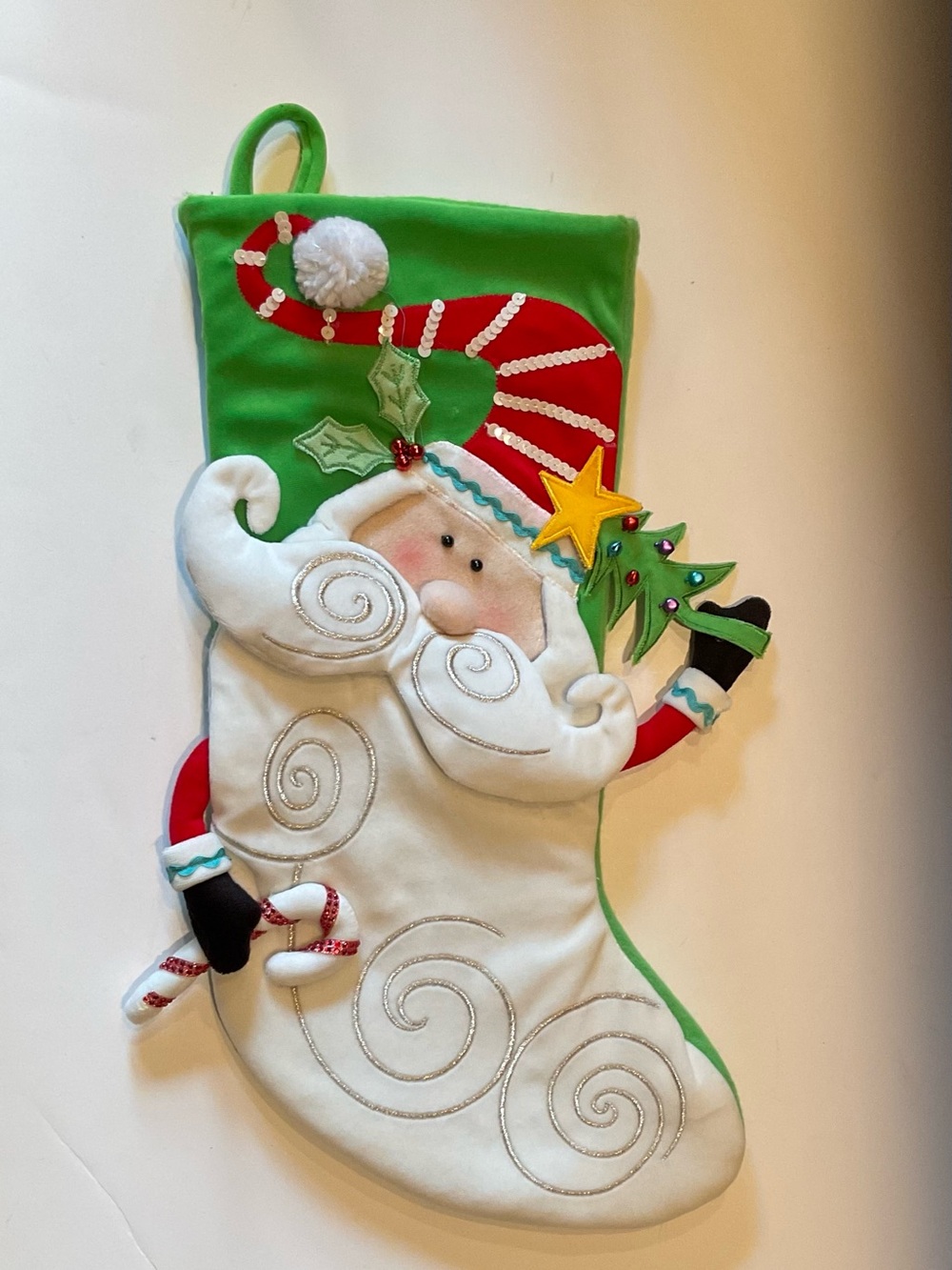 Pier 1 Imports Santa Christmas Stocking Hat Candy Cane Sequins Vintage CUTE